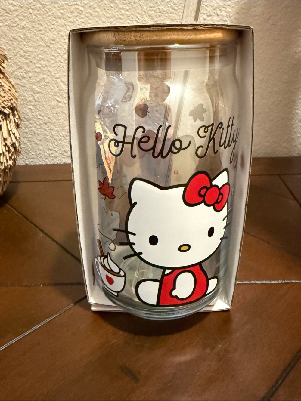 Hello Kitty Iridescent 16 oz Glass Tumbler w/ Straw & Lid- 🍂 Autumn/Halloween - Picture 1 of 5